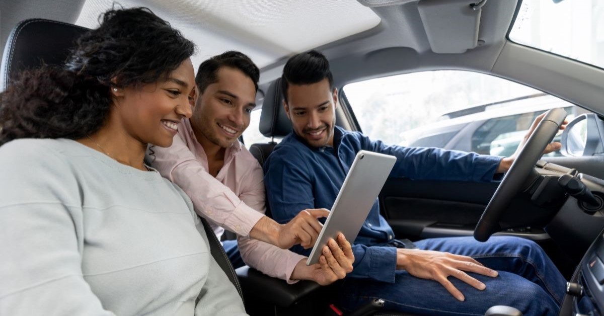 a group of people in a car