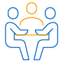 Roundtable Icon Blue and orange icon of a group of people seating around a table