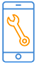 Orange and blue icon of a mobile phone with a wrench on the screen
