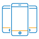 Blue and orange of three mobile phones