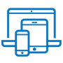 Blue icon of multiple tech devices such as phone, table and laptop