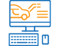Icon of Car and Computer Icon of car on a computer screen with keyboard and mouse