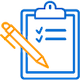 Checklist Icon Blue and orange icon showing a checklist clipboard with a pencil