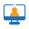 Icon of a desktop computer with outline of a person Icon of a desktop computer with outline of a person