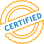 Icon of a yellow award ribbon with certified written across it