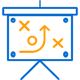 Game Plan Icon Blue and orange icon showing a board with a game plan on it