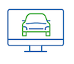 Blue and green icon of a desktop showing a car on the screen