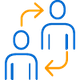 Blue and orange icon showing a peer to peer graphic