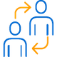 Peer to Peer Icon Blue and orange icon showing a peer to peer graphic