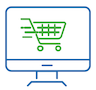 Shopping Cart Blue and green icon of a shopping cart on a computer screen