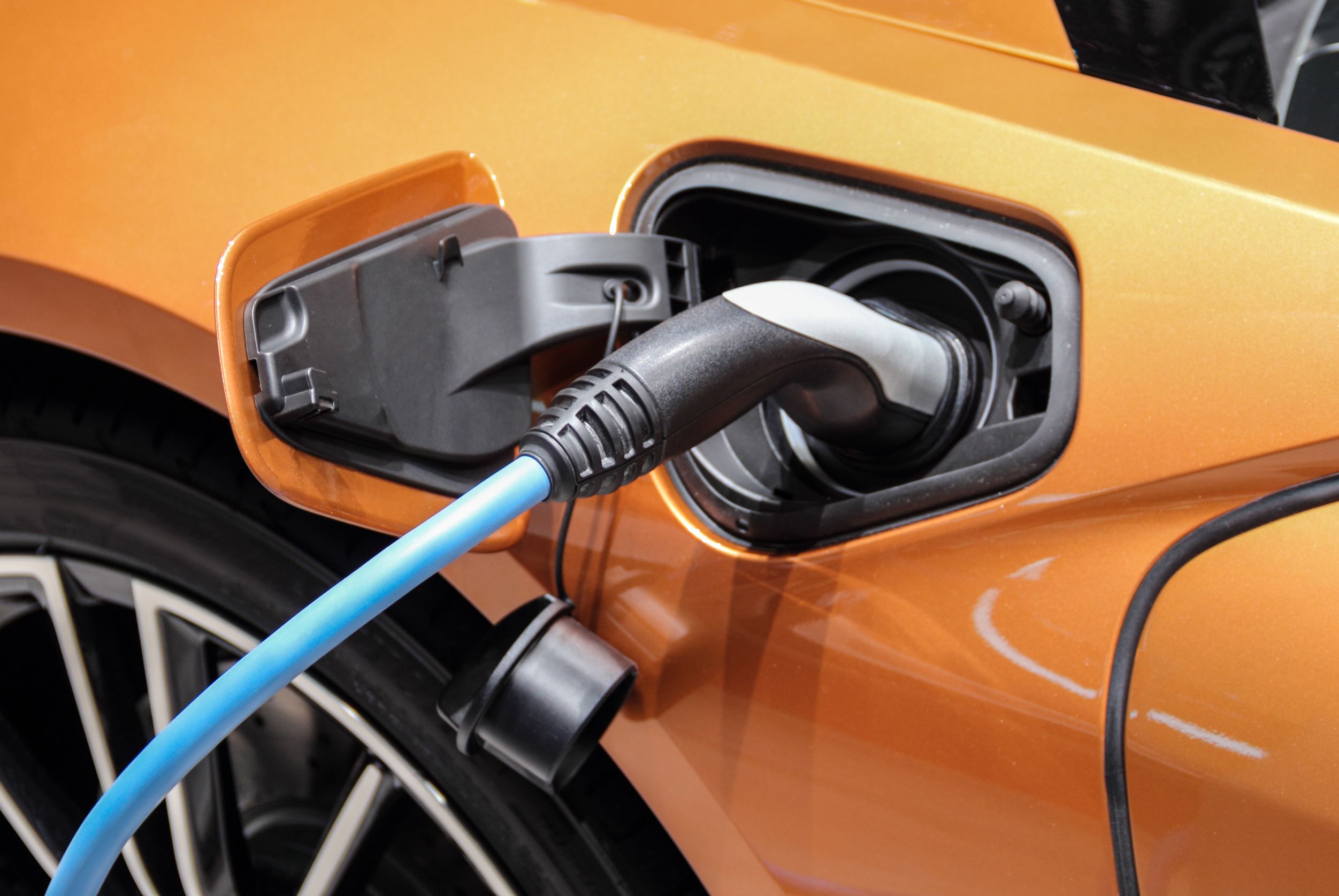 Close up of an electric vehicle charging