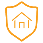 yellow shield icon with home graphic