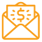yellow icon of document with dollar sign on it coming out of an envelope